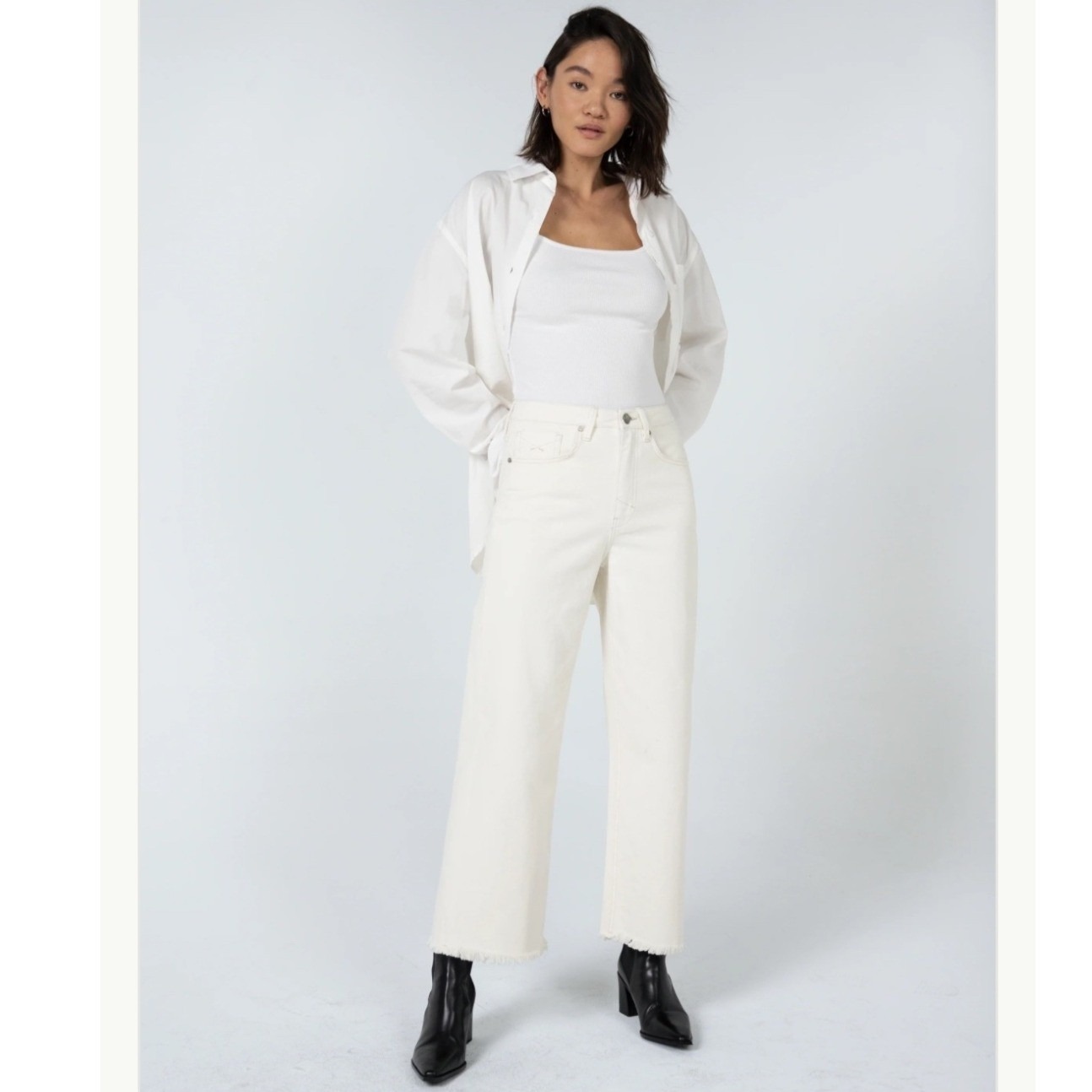 Unpublished Noemi Wide Leg Crop High Rise Jeans Off White Raw Hem Size 25